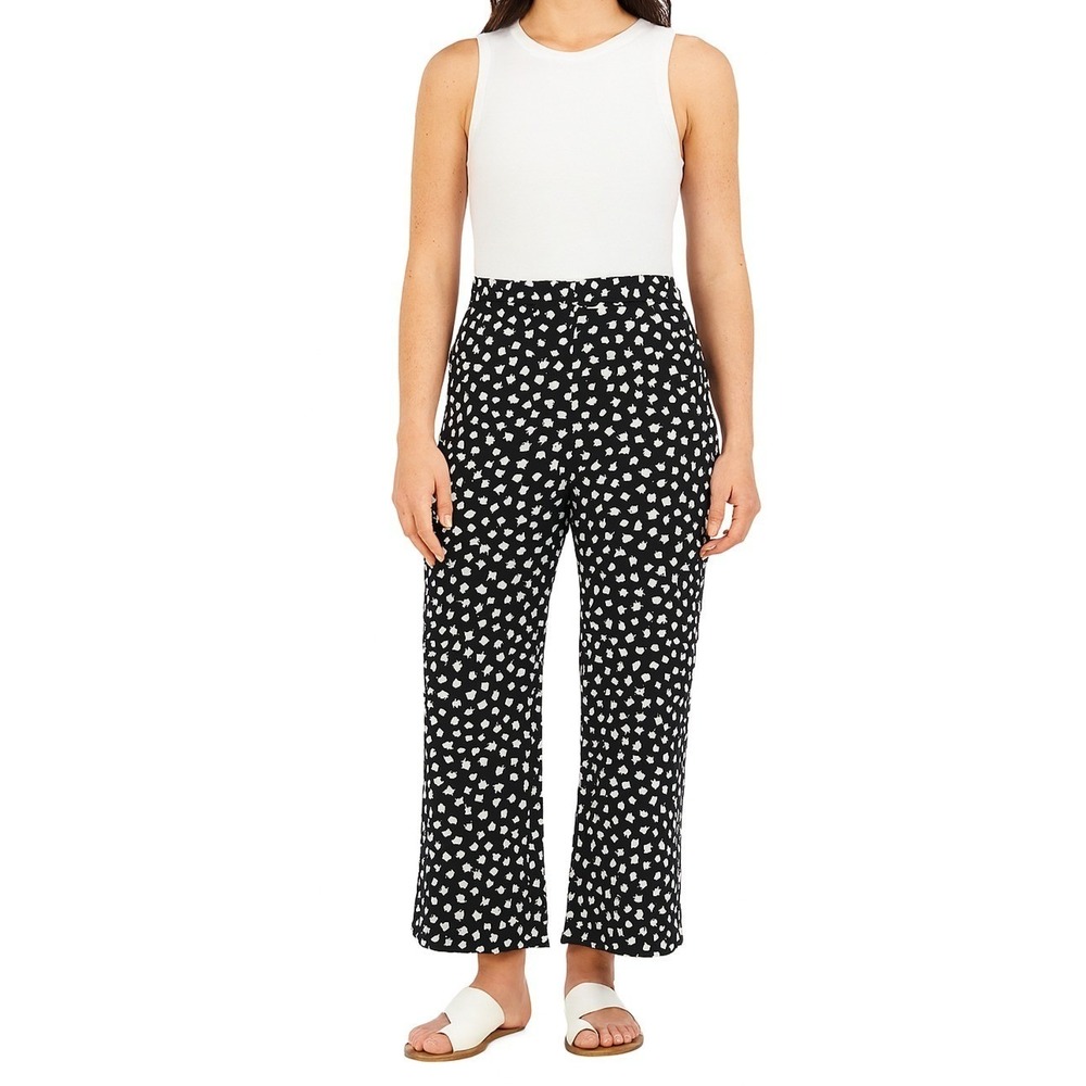 Alfani Petite Knit Wide Leg Pant Women's Size PM Black White Contour Squares